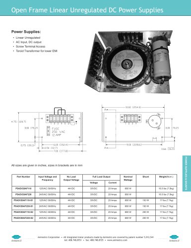 Open Frame Linear Unregulated DC Power Supplies