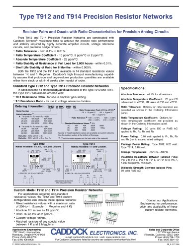 Type T912 and T914 Precision Resistor Networks 