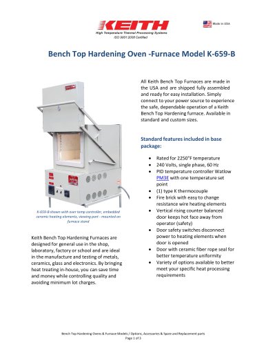 Bench top Hardening Ovens - Furnace Model K-659-B