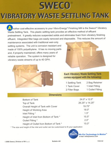 SWECO® VIBRATORY WASTE SETTLING TANK