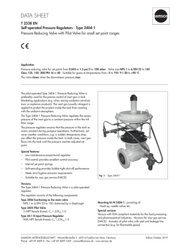 Self-operated Pressure Regulators · Type 2404-1