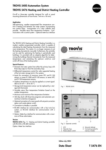 TROVIS 5400 TROVIS 5476 Heating and District Heating Controller