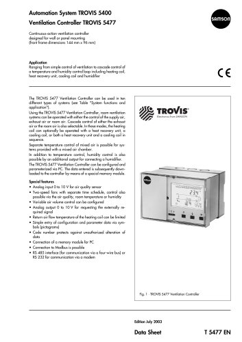 TROVIS 5400 TROVIS 5477 Ventilation Controller