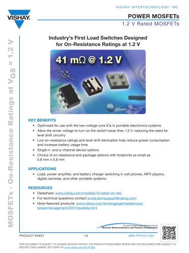 Industry?s First Load Switches Designed for On-Resistance Ratings at 1.2 V