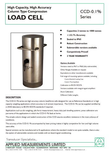 High Capacity, High Accuracy Column Type Compression LOAD CELL CCD-0.1% Series