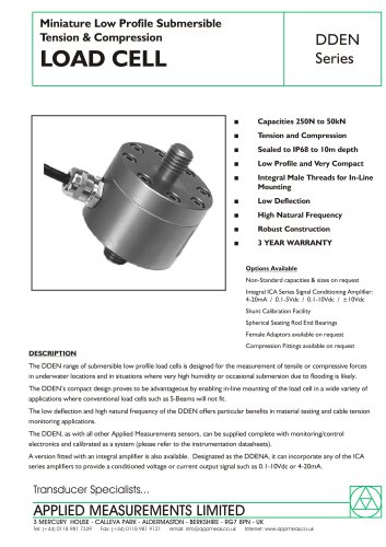 Miniature Low Profile Submersible Tension & Compression LOAD CELL DDEN Series