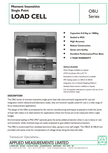 Moment Insensitive Single Point LOAD CELL OBU Series