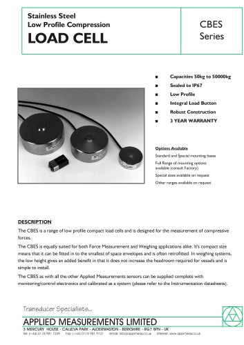 Stainless Steel Low Profile Compression LOAD CELL CBES Series