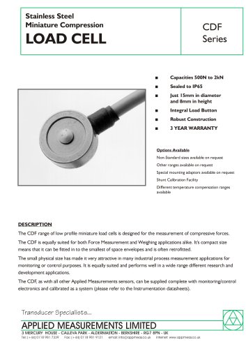 Stainless Steel Miniature Compression LOAD CELL CDF Series