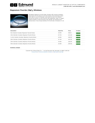 Magnesium Fluoride (MgF2) Windows