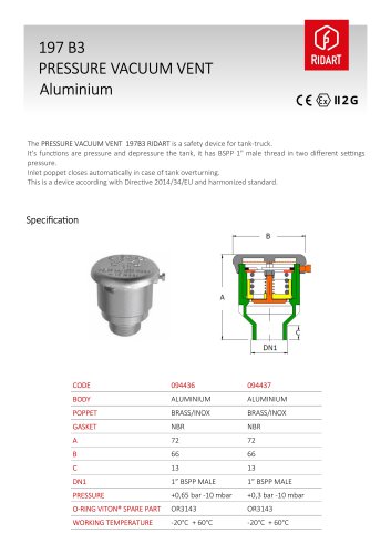 197B3 PRESSURE/VACUUM VALVE