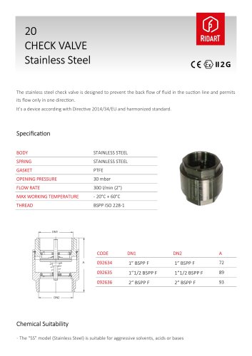 20 check valve stainless steel