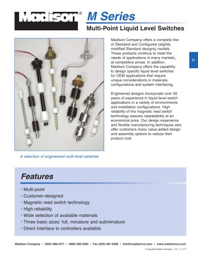 Catalog page: Multi-Point Liquid Level Switches (M Series)