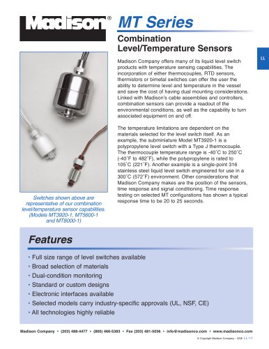 Combination Level/Temperature Sensors (MT Series)