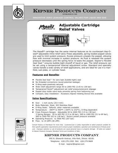 Adjustable Cartridge Relief Valves