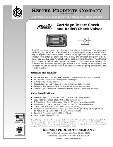 Cartridge Check and Relief/Check Valves