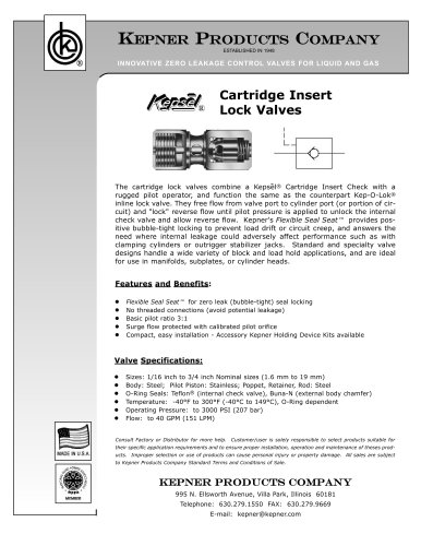 Cartridge Insert Lock Valves