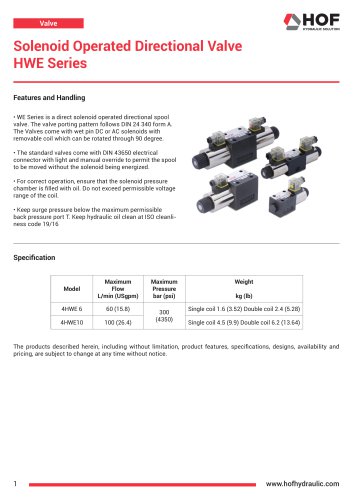 Solenoid Operated Directional Valve HWE Series