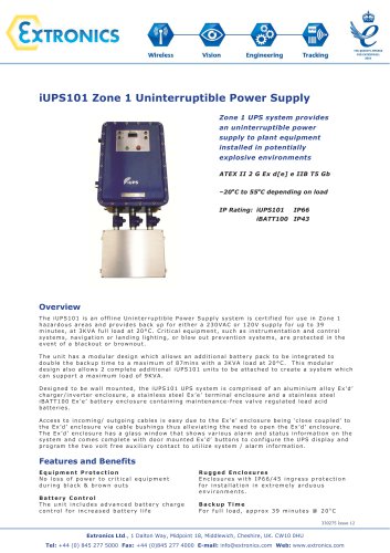 Uninterruptible Power Supply for ATEX Zone 1 Areas iUPS101