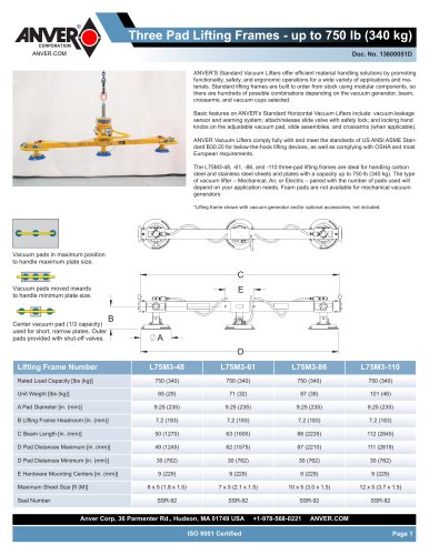 Three Pad Lifting Frames - up to 750 lb (340 kg)