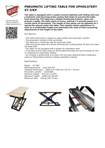 PNEUMATIC LIFTING TABLE FOR UPHOLSTERY ST-3/KP