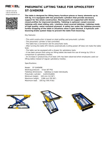 PNEUMATIC LIFTING TABLE FOR UPHOLSTERY ST-7 HD KRB