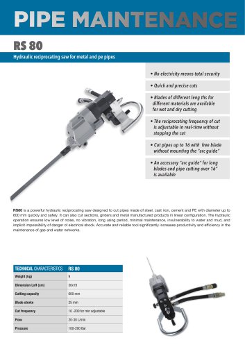 RS80 HYDRAULIC RECIPROCATING SAW - English