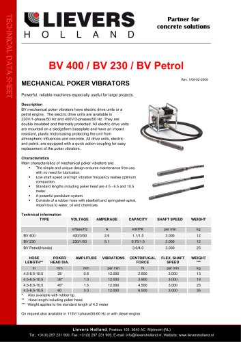 BV 400 / BV 230 / BV Petrol MECHANICAL POKER VIBRATORS