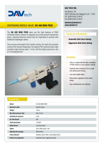 Dispensing needle valve DA 400 MINI PEEK