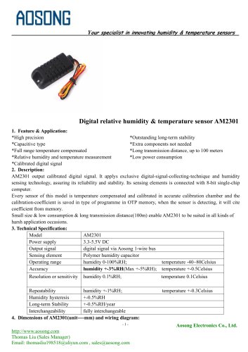 Digital humidity and temperature sensor-AM2301 AOSONG