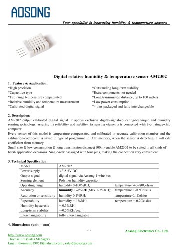 Digital humidity and temperature sensor-AM2302 AOSONG