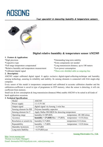 Digital humidity and temperature sensor-AM2305 AOSONG