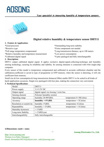 Digital humidity and temperature sensor-DHT11 AOSONG