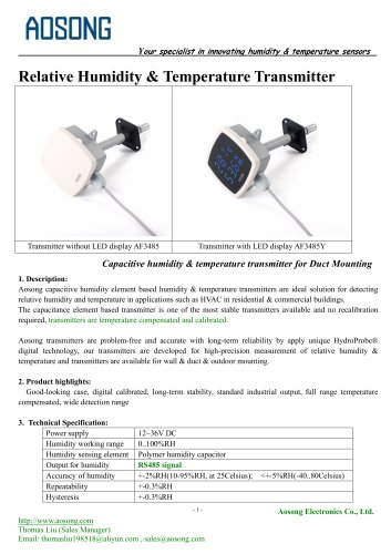 Humidity & temperature transmitter-AF 3485 AOSONG