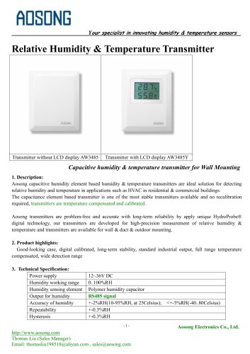 Humidity & temperature transmitter-AW 3485 AOSONG