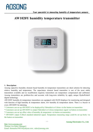 Humidity temperature transmitter-AW1020Y AOSONG