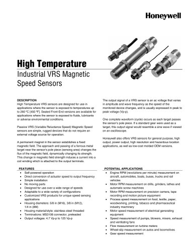 Industrial VRS Magnetic Speed Sensors