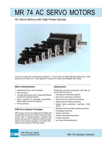 Servo motors, linear motors: MR 74 AC servo motors