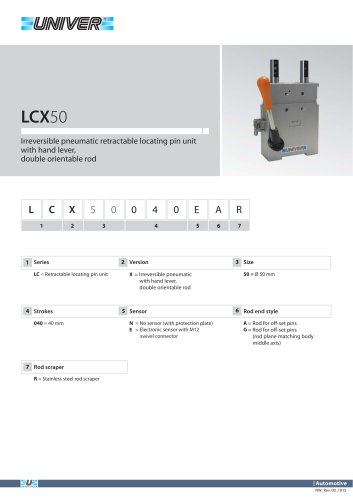 LCX50_Irreversible pneumatic retractable locating pin unit with hand lever,  double orientable rod