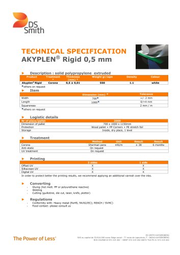 TECHNICAL SPECIFICATION AKYPLEN® Rigid 0,5 mm