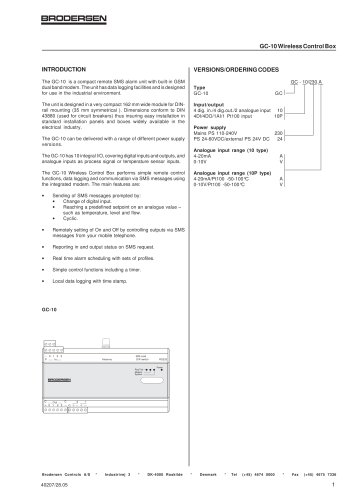 SMS Alarm Unit GC10 Data Sheet