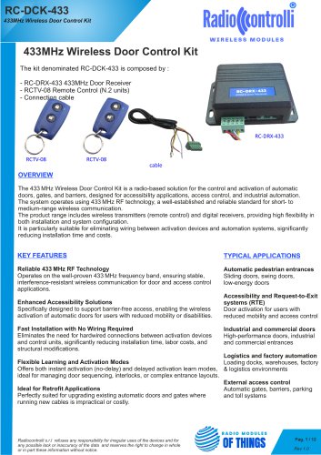 433MHz Wireless Door Control kit DATASHEET