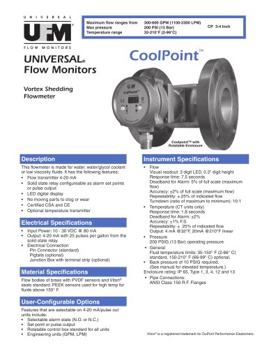 CoolPoint vortex flow meter for water or corrosives  Coolpoint Large Series