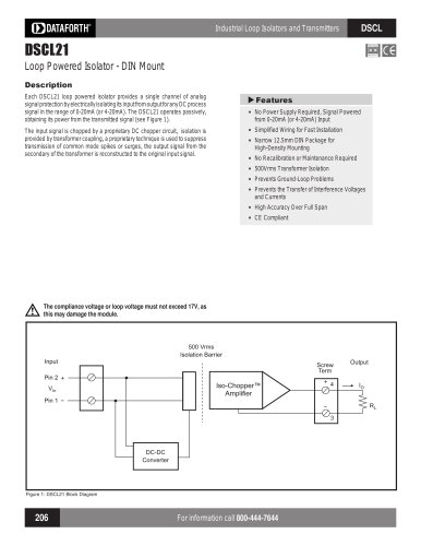 Analog Voltage Input Signal Conditioners, Narrow Bandwidth DSCL21