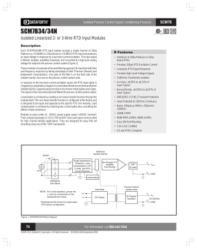 SCM7B34/34N Isolated Linearized 2- or 3-Wire RTD Input Modules