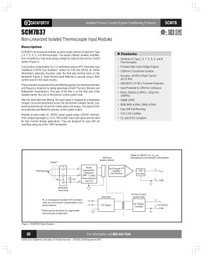 SCM7B37 Non-Linearized Isolated Thermocouple Input Modules