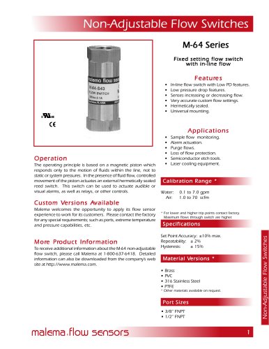 M-64 Fixed Set point Flow Switch