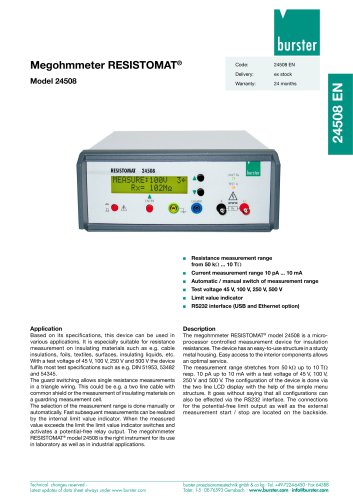 Data sheet- Megohmmeter RESISTOMAT® Model 24508