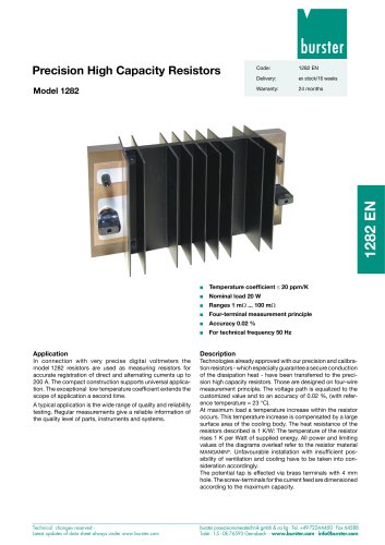 Data-sheet - Precision High Capacity Resistors Model 1282