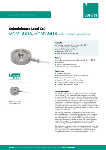 Data Sheet Subminiature Load Cell Model 8413 Model 8414 with overload protection (2025)